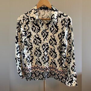 ZARA Patterned Button-Down Blouse – Lightweight Long Sleeve Top – Size Medium